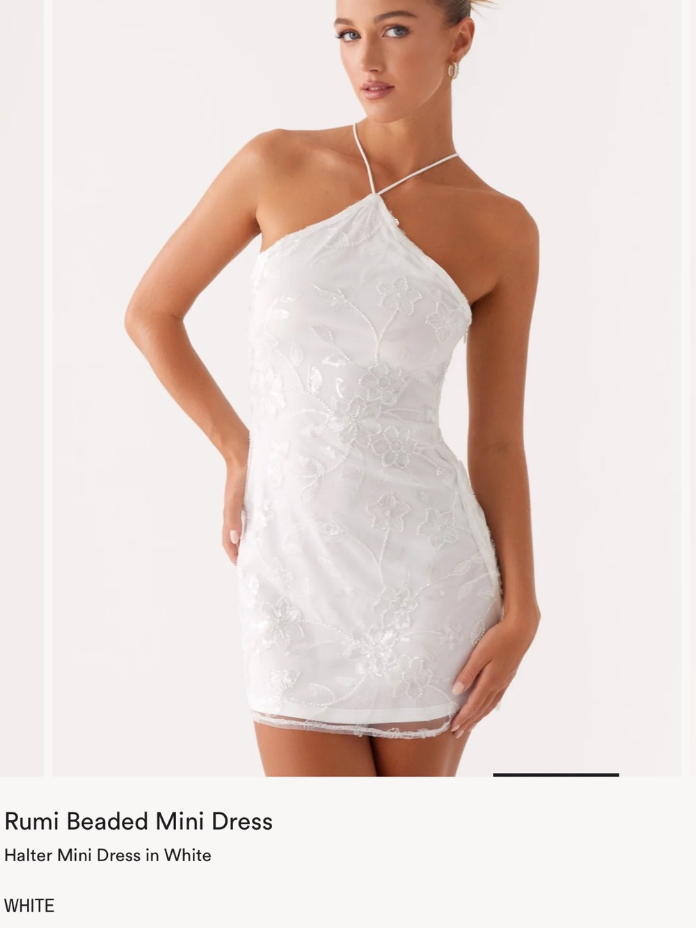 Peppermayo Beaded Halter Mini Dress - White